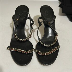 Gucci Black and Gold Heels with Luxurious Chain Detail